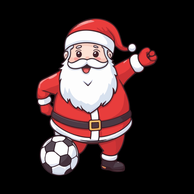 Kawaii Santa Playing Soccer by Rishirt