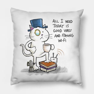 Dapper Cat - Good vibes strong wifi Pillow