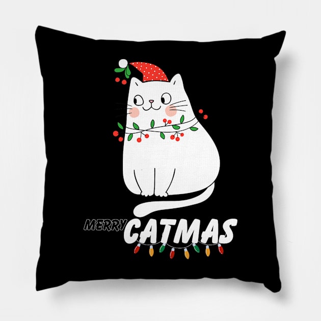 Cute Cat Merry Christmas Cat Lovers Santa Pajama Pillow by rivkazachariah