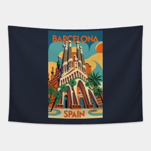 A Vintage Travel Art of Barcelona - Spain Tapestry