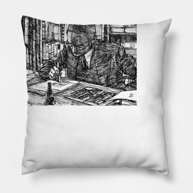 HERMANN HESSE ink portrait .4 Pillow by lautir