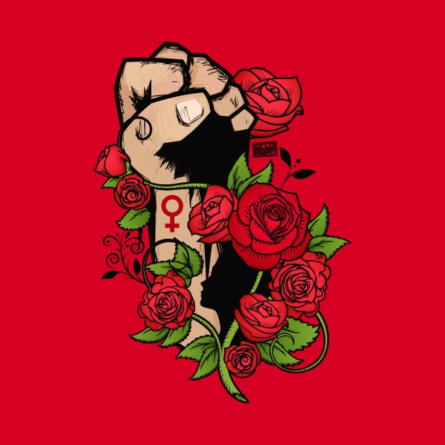 Ornamental Rose Resist Hands Up Fist Women's Rights by porcodiseno