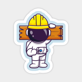 Cute Astronaut Handyman Holding Wood Cartoon Magnet