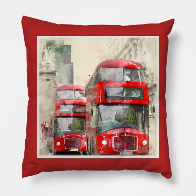 Vintage Double Decker Busses Pillow by Starbase79