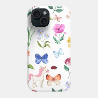 Butterfly kisses - watercolour unicorn, flower and butterfly pattern Phone Case