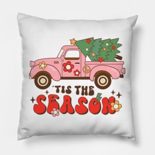 Merry Christmas Tis The Season Retro Truck Christmas Tree Pillow