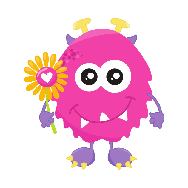 Spring Monster, Pink Monster, Flowers, Horns by Jelena Dunčević