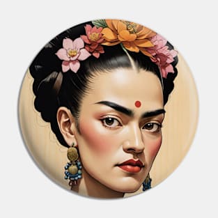 Frida's Eastern Blossom: Eastern-Inspired Portrait Pin