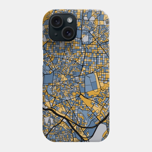 Madrid Map Pattern in Blue & Gold Phone Case by PatternMaps