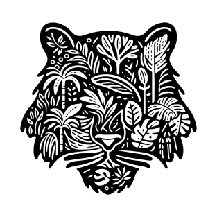 Leaves and plants in tiger head tattoo T-Shirt