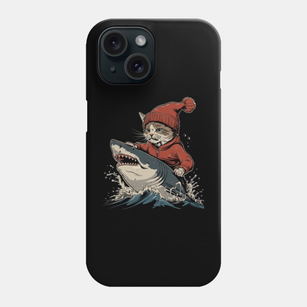 Cat Riding Shark Underwater Safari Phone Case by BilodeauBlue