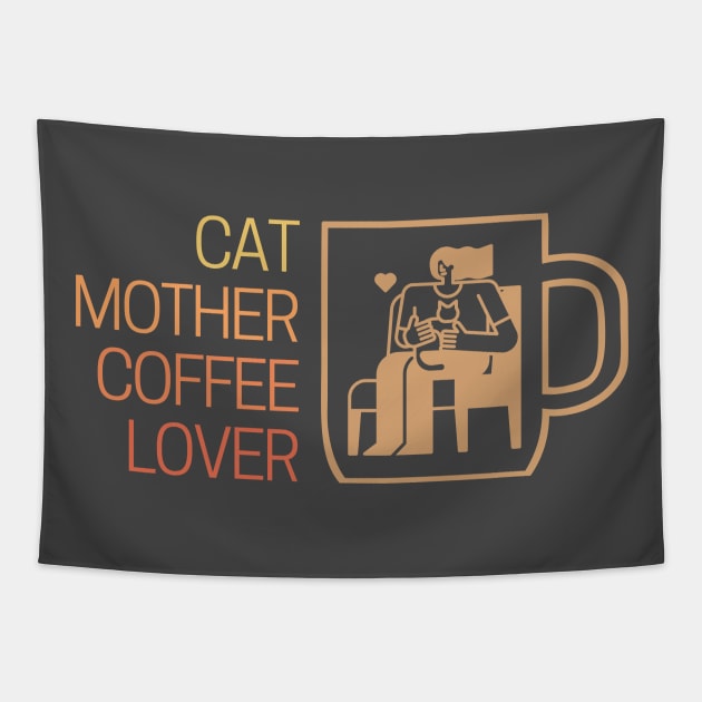 Cat Mother Coffee Lover Warm Tones Tapestry by Clue Sky