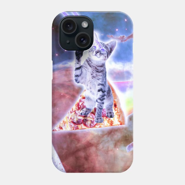 Laser Eyes Space Cat Riding Rainbow Pizza Phone Case by Random Galaxy