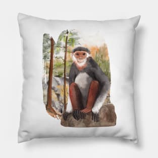 Watercolor monkey sitting and smilling Pillow