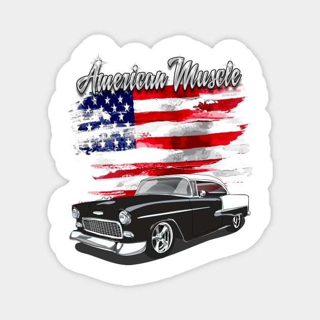 1955 Black and White Chevy Bel Air American Muscle Print Magnet by RPM-ART