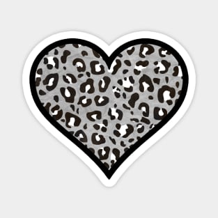 Medium Gray, Black, and White Leopard Print Heart Magnet