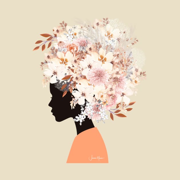 Black Woman in Flower Headdress by LouLou Art Studio