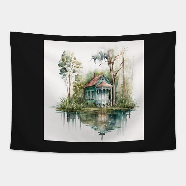 Bayou Cabin Ornament Tapestry by Abili-Tees