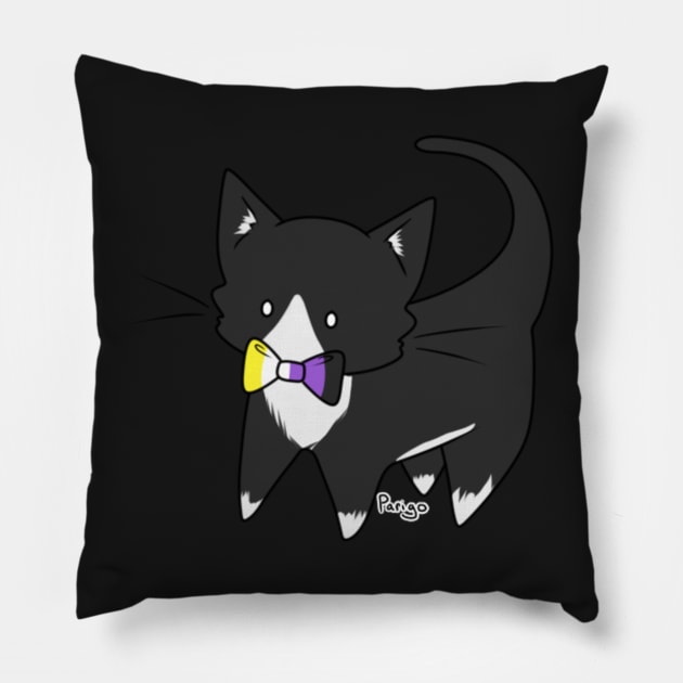 Nonbinary Pride Tuxedo Kitty Pillow by parigok