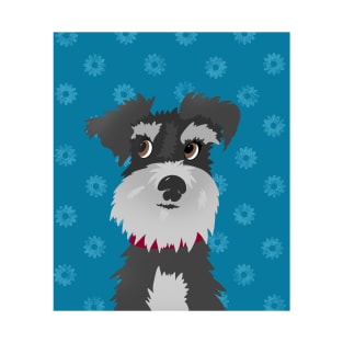 Salt and Pepper Miniature Schnauzer Dog with Blue Daisies T-Shirt