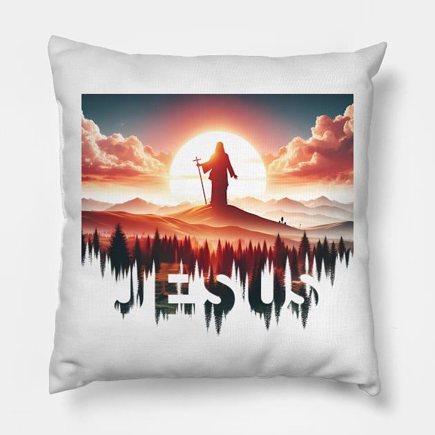 Christian Tshirt Design Siluet Jesus Christ Pillow by Javacustoms