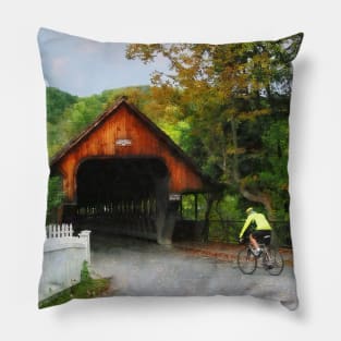 Woodstock VT - Bicyclist at Middle Bridge Pillow