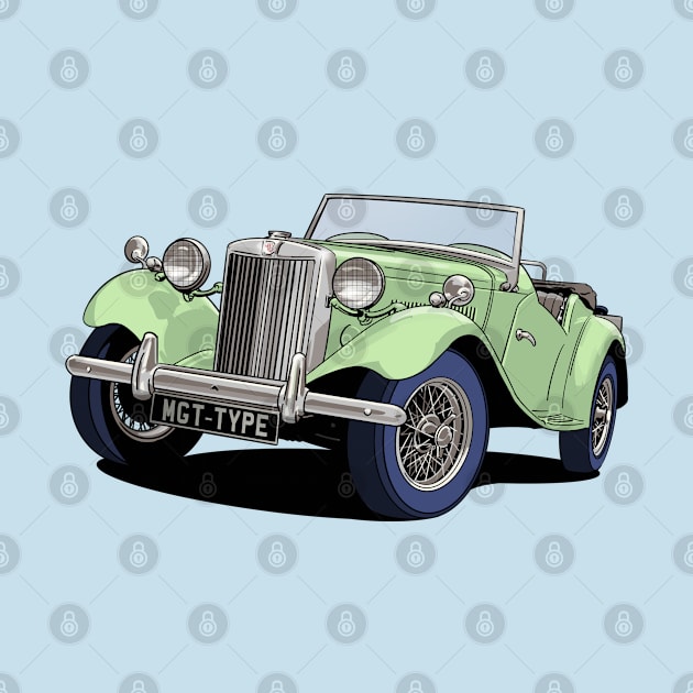 MG T-Type British Classic Car in light green by Webazoot