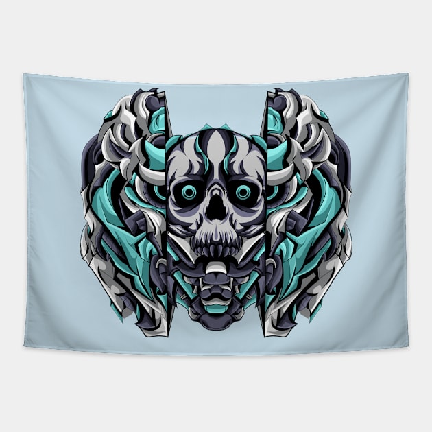 Skull Mecha Artwork Illustration Tapestry by Mako Design 