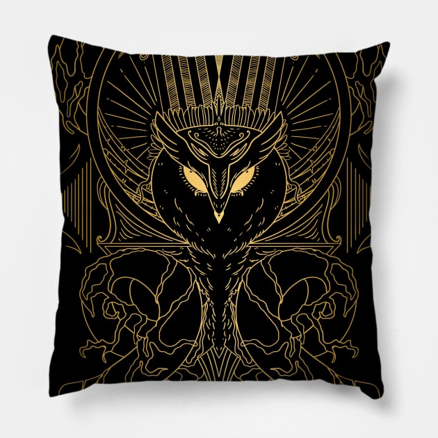 Mystical Golden Owl. Pillow by Anbus