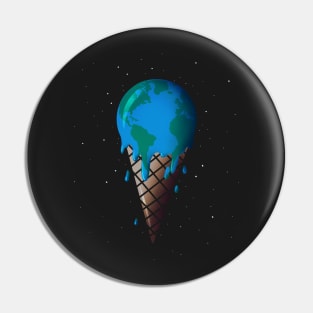 Global warming melting earth in ice cream cone Pin