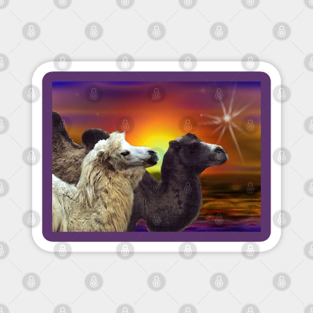 Bactrian Camels in the desert art gift. Magnet by BarbaraGlebska