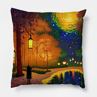 Magic Lantern Light Lake Water Pond Reflection Watercolor Pillow