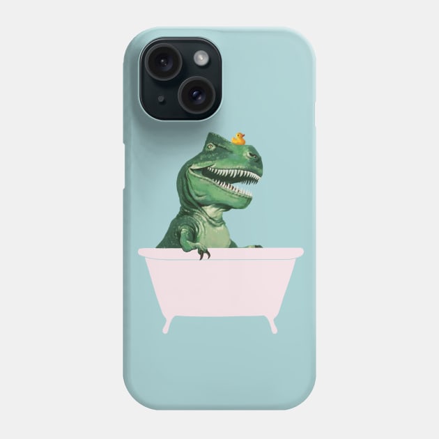 Playful T-Rex in Bathtub in Green Phone Case by bignosework