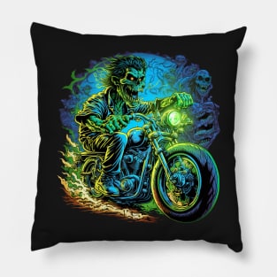 Zombie riding a motorcycle Pillow