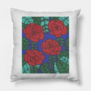 Red Roses Stained Glass Art Pillow