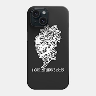 Skull with flowers 1 Corinthians 15:55 Tattoo Flash Phone Case