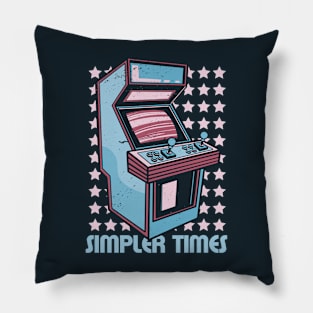 Retro Arcade Machine Simpler Times // Vintage Gamer Cartoon Pillow