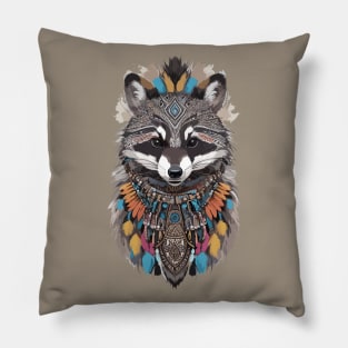 Raccoon Spirit Animal Geometric and Linework Design Pillow