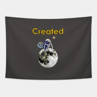 Creationist Spaceman on moon with Mars and Earth Tapestry