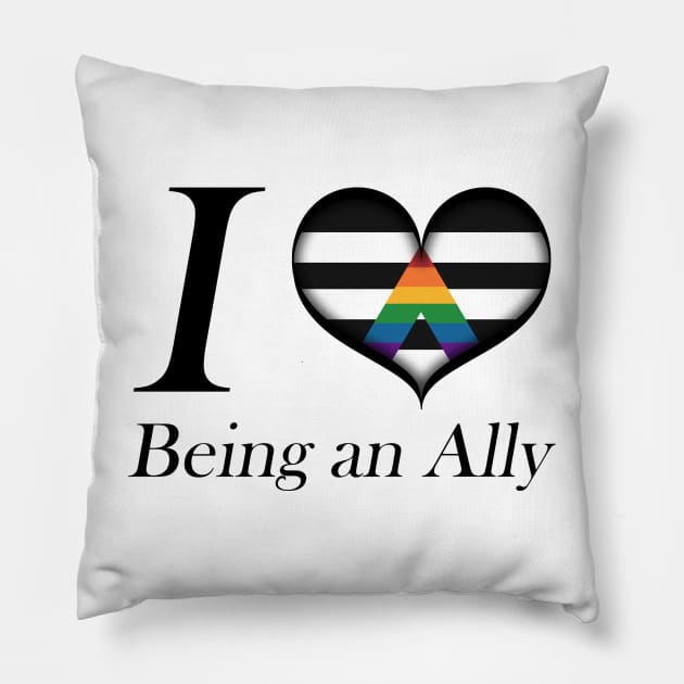 I Heart Being an Ally Design Pride Flag Colored Heart Pillow by LiveLoudGraphics