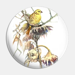 Yellowhammer and Dry Sunflowers Pin