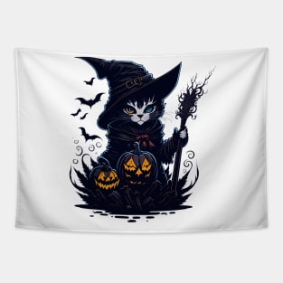 Cat Witch Halloween Tapestry