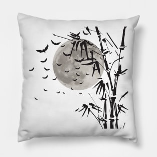 Scary Halloween With Spooky Vampire And Moon In Bamboo Tree Pillow