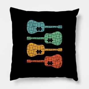 Acoustic Guitar Puzzle Cool Retro Colors Pillow