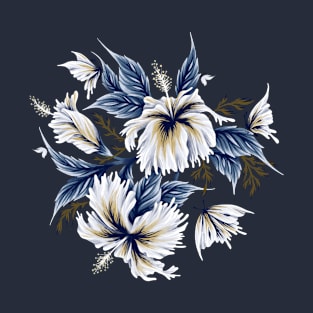 Hibiscus Butterflies - Mustard Blue T-Shirt