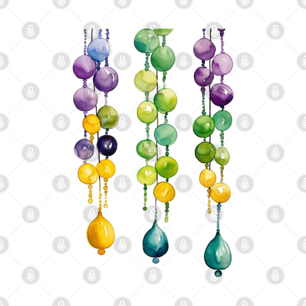 Hanging Mardi Gras Beads in Gold, Green and Purple by mw1designsart