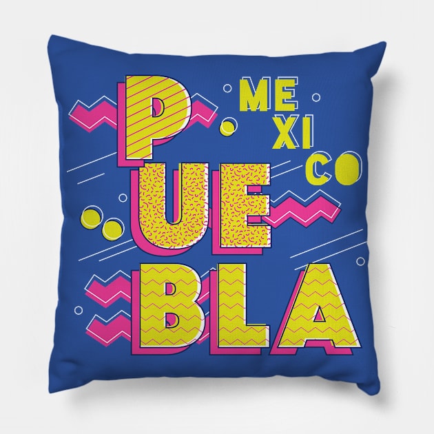 Retro 90s Puebla, Mexico Pillow by SLAG_Creative