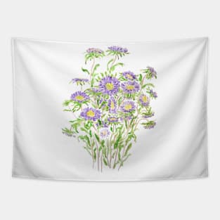 purple aster flowers watercolor Tapestry