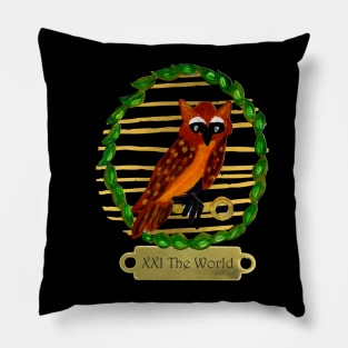 The World  Owl Tarot Pillow