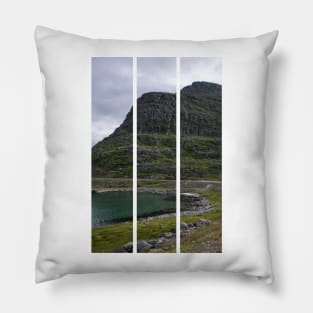 Wonderful landscapes in Norway. Nord-Norge. Beautiful scenery of Masoy coastline at Havoysund in the Troms og Finnmark. Cloudy day.  (vertical) Pillow